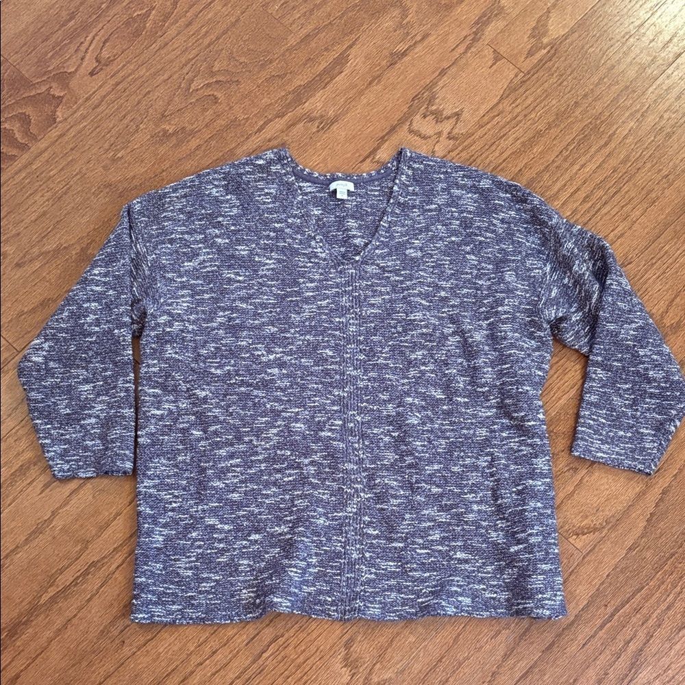 Pure Jill sweater size, extra large, gray, and white, 3/4 length sleeve